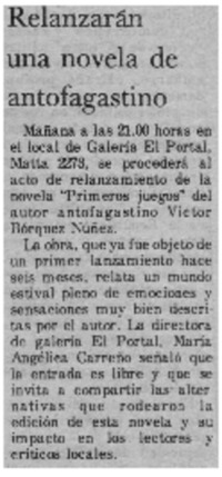 Relanzarán una novela de antofagastino