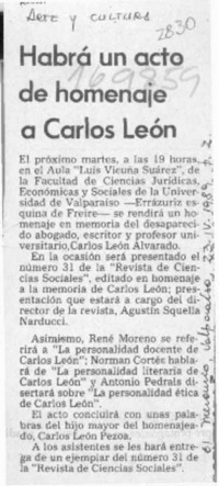 Habrá un acto de homenaje a Carlos León  [artículo].