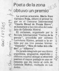 Poeta de la zona obtuvo un premio  [artículo].