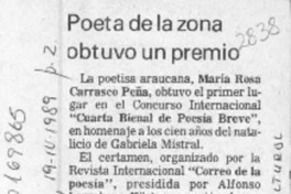 Poeta de la zona obtuvo un premio  [artículo].
