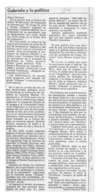 Gabriela y la política  [artículo] Edgardo Dinamarca Toledo.