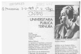 Universitaria publica Ternura  [artículo] Jaime Quezada.