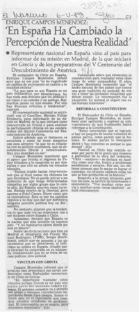 Enríque Campos Menéndez, "En España ha cambiado la percepción de nuestra realidad"  [artículo].