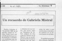 Un recuerdo de Gabriela Mistral  [artículo] José Araya.