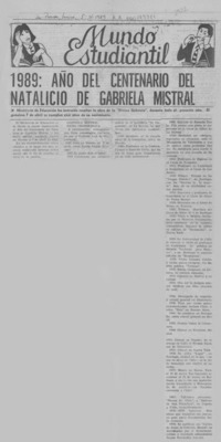 1989, año del centenario del natalicio de Gabriela Mistral