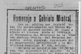 Homenaje a Gabriela Mistral  [artículo].