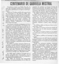 Centenario de Gabriela Mistral  [artículo].