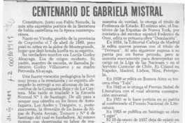 Centenario de Gabriela Mistral  [artículo].