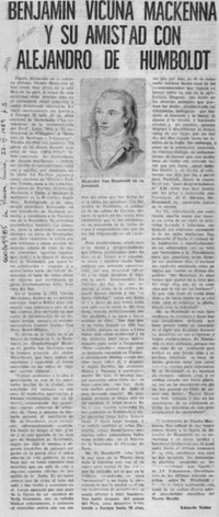Benjamín Vicuña Mackenna y su amistad con Alejandro de Humboldt