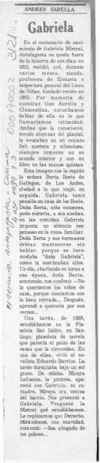 Gabriela  [artículo] Andrés Sabella.
