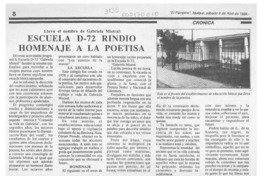 Escuela D-72 rindió homenaje a la poetisa  [artículo] L. S. A.