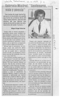 Gabriela Mistral, "Centenario, vida y poesía"  [artículo] Octavio Villacorta.