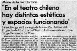 María de la Luz Hurtado, "En el teatro chileno hay distintas estéticas y espacios funcionando"