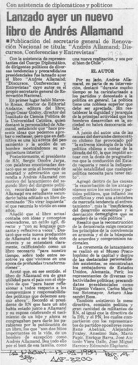 Lanzado ayer un nuevo libro de Andrés Allamand  [artículo].