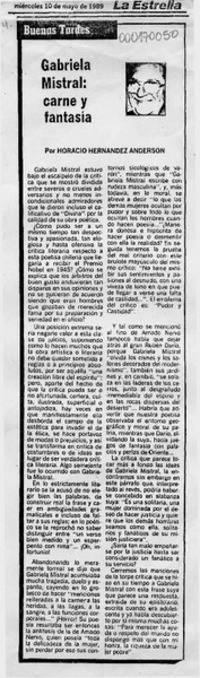 Gabriela Mistral, carne y fantasía  [artículo] Horacio Hernández Anderson.