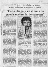 "En Santiago y en el sur a la poesía nortina la desconocen"  [artículo].