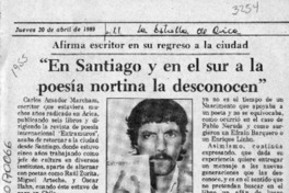 "En Santiago y en el sur a la poesía nortina la desconocen"  [artículo].
