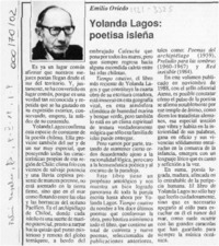 Yolanda Lagos, poetisa isleña  [artículo] Emilio Oviedo.