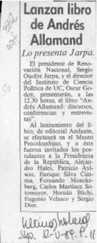 Lanzan libro de Andrés Allamand  [artículo].