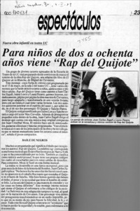 Para niños de dos a ochenta años viene "Rap del Quijote"  [artículo].
