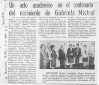 Un Acto académico en el centenario del nacimiento de Gabriela Mistral  [artículo].
