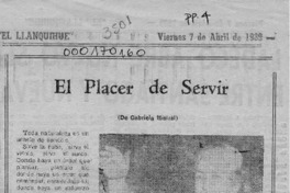 El Placer de servir  [artículo].