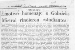 Emotivo homenaje a Gabriela Mistral rindieron estudiantes  [artículo].