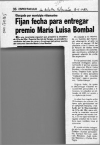 Fijan fecha para entregar premio María Luisa Bombal  [artículo].