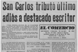 San Carlos tributó último adiós a destacado escritor