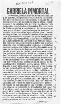 Gabriela inmortal  [artículo] Leoncio.