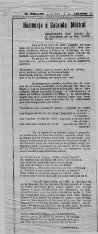 Homenaje a Gabriela Mistral  [artículo].