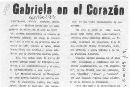 Gabriela en el corazón  [artículo] Fulvio Hurtado.