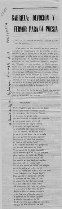 Gabriela, devoción y fervor para la poesía  [artículo].