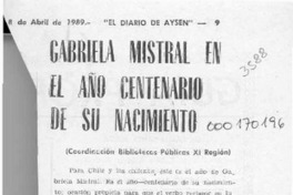 Gabriela Mistral en el año centenario de su nacimiento  [artículo].