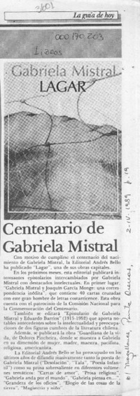 Centenario de Gabriela Mistral  [artículo].