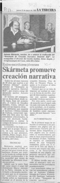 Skármeta promueve creación narrativa  [artículo].