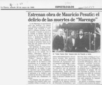 Estrenan obra de Mauricio Pesutic, el delirio de las muertes de "Marengo"  [artículo].