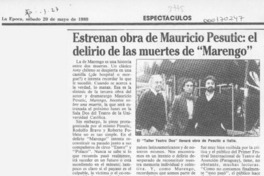 Estrenan obra de Mauricio Pesutic, el delirio de las muertes de "Marengo"  [artículo].