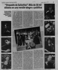 "Orquesta de señoritas", más de 30 mil dólares en una versión alegre y patética  [artículo] Marta Hansen.