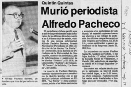 Murió periodista Alfredo Pacheco  [artículo].