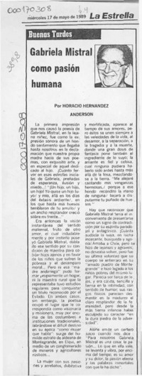 Gabriela Mistral como pasión humana  [artículo] Horacio Hernández Anderson.