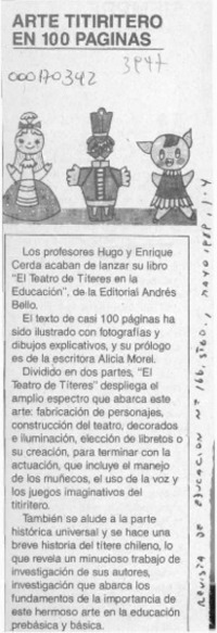 Arte titiritero en 100 páginas  [artículo].