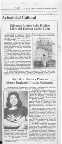 Editorial Andrés Bello publicó libro del escritor Carlos León  [artículo].