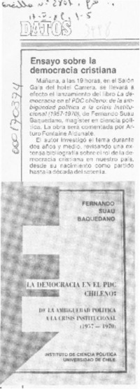 Ensayo sobre la Democracia Cristiana  [artículo].