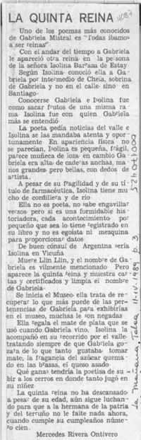 La quinta reina  [artículo] Mercedes Rivera Ontivero.