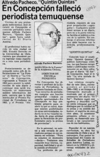 En Concepción falleció periodista temuquense  [artículo].