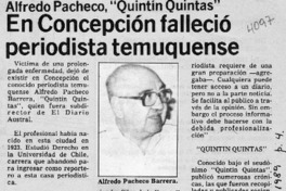 En Concepción falleció periodista temuquense  [artículo].