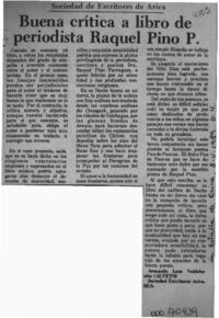 Buena crítica a libro de periodista Raquel Pino P.  [artículo] Armando Lazo Valdebenito.