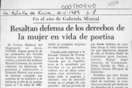 Resaltan defensa de los derechos de la mujer en vida de poetisa  [artículo].