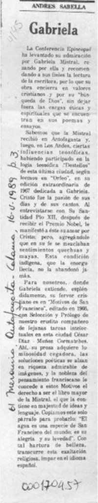 Gabriela  [artículo] Andrés Sabella.